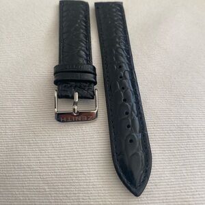Zenith Textured Black Leather Strap with Silver Buckle 20mm